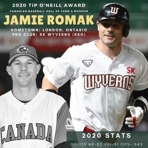 SK 로맥, 캐나다 야구 올해의 선수상 '팁 오닐 상' 수상