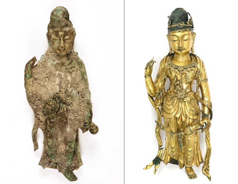 양양 선림원지 통일신라 '금동보살입상', 5년 만에 금빛 드러내