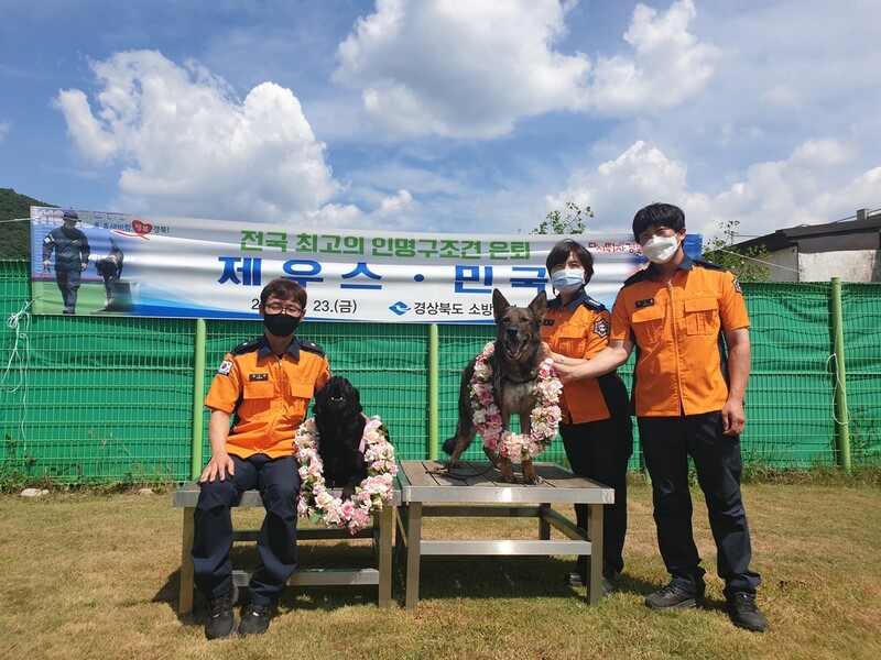 500여회 출동해 44명 구한 경북 119구조견 '제우스·민국' 은퇴