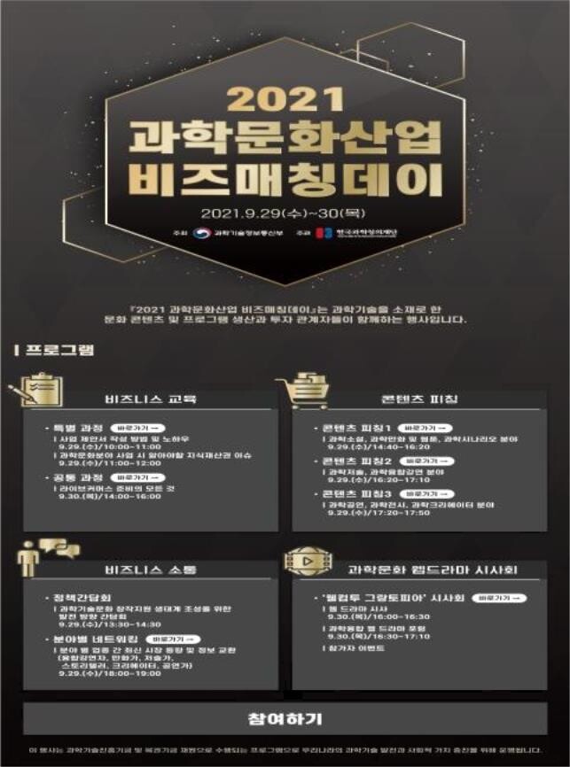 과학콘텐츠 사업화 돕는 '비즈매칭데이' 29일부터 이틀간 개최