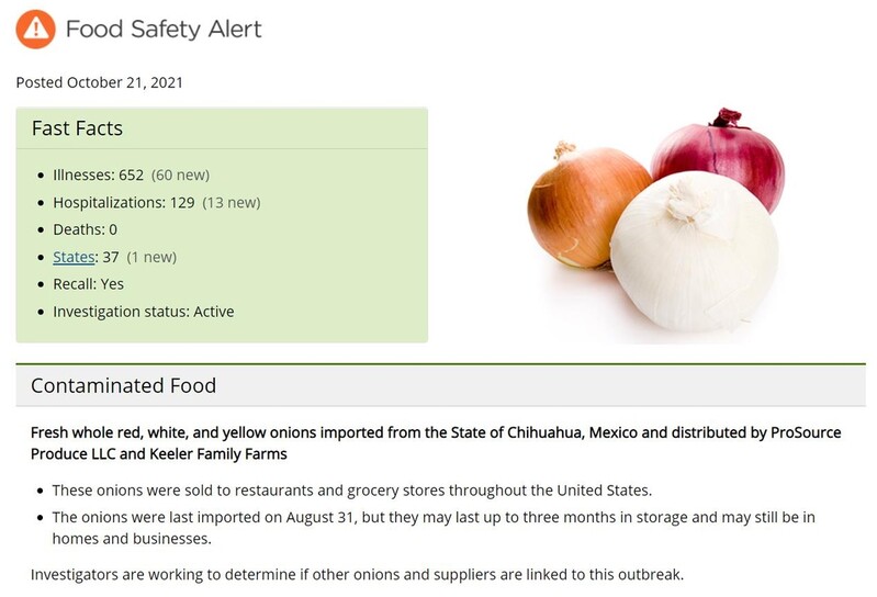 미 보건당국, 살모넬라균 오염 멕시코산 양파 주의보