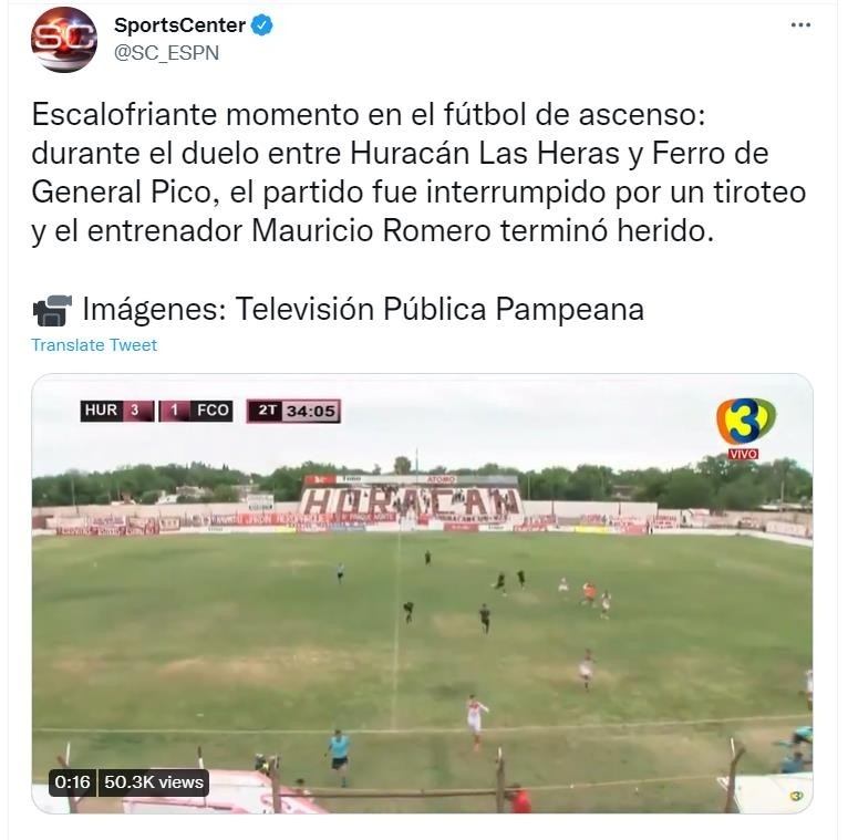 아르헨티나서 축구경기 중 팬들 총격…감독 총에 맞아 부상