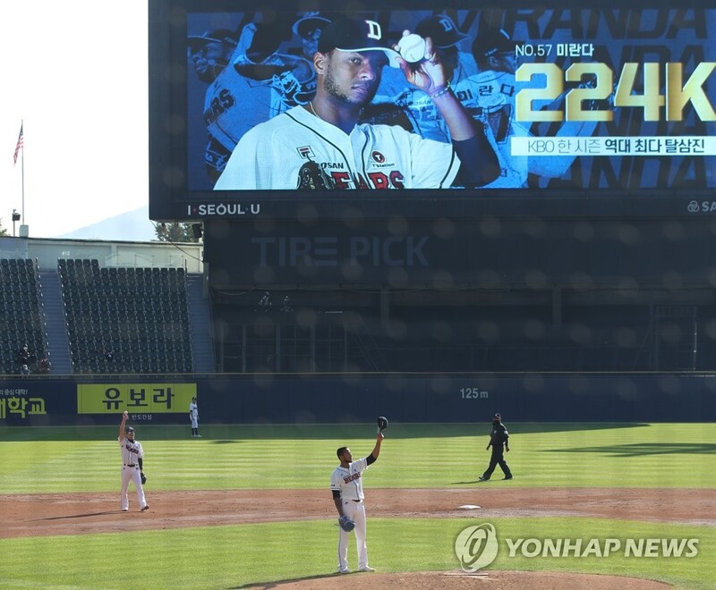 Bears' ace Miranda voted KBO's top player for Oct.