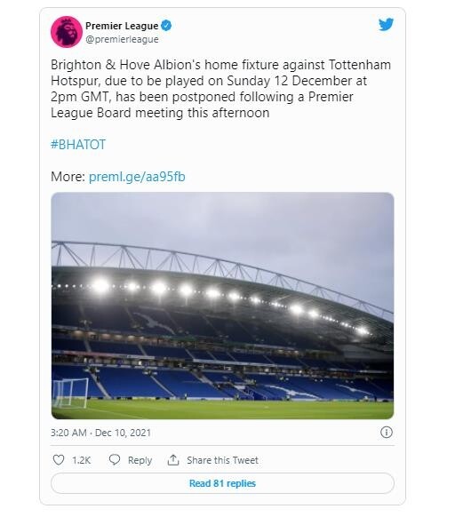 코로나 집단감염 토트넘, 렌전 이어 EPL 브라이턴전도 연기