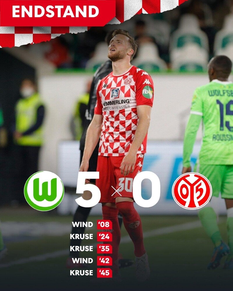 '이재성 빠진' 마인츠, 볼프스부르크에 0-5 대패…5경기째 무승