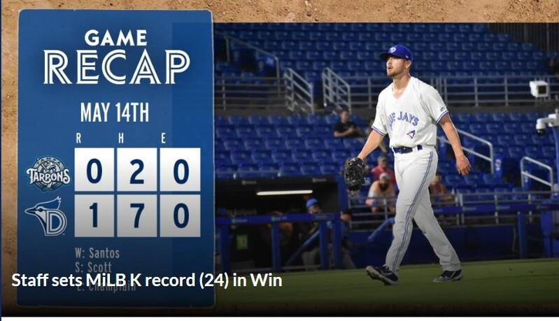 '류현진 후배' 토론토 싱글A팀, 마이너 최다 24탈삼진 합작