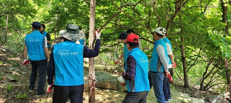 포스코·협력기업, 울진 산불 피해지역서 산양 먹이주기 봉사