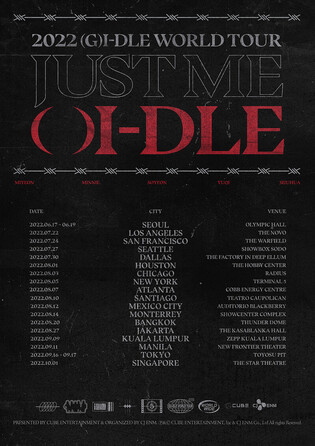 Poster for (G)I-DLE's '2022 (G)I-DLE WORLD TOUR [ JUST ME ( )I-DLE ]' concerts