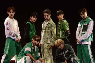 Performance of photos of K-pop boy group ATBO during debut media showcase for 'The Beginning:  開花'