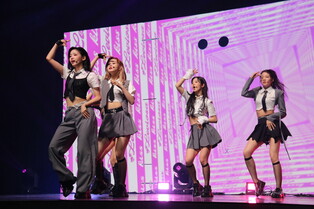 Photos of Tri.be performing title song 'KISS' during media showcase for third single album 'LEVIOSA'