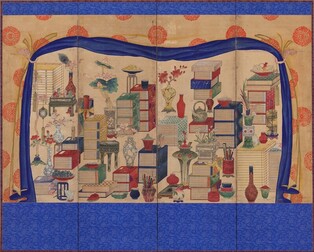 Why was 'Folding Screen of Books and Scholars’ Utensils placed around king and prince?