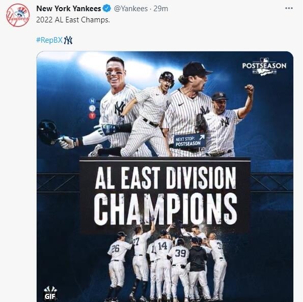 양키스, 3년 만에 MLB AL 동부지구 우승…디비전시리즈 직행