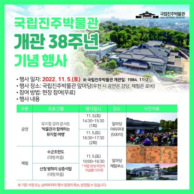 국립진주박물관, 개관 38주년 기념행사…문화 공연·체험 다채