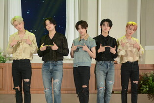 Individual and group photos of Tomorrow X Together during media showcase of 'Temptation'