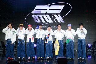 Individual and group photos of 8TURNS during debut media showcase of '8TURNRISE'