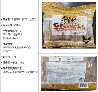 식중독균 검출된 중국산 닭고기 양념육 제품 회수 조치