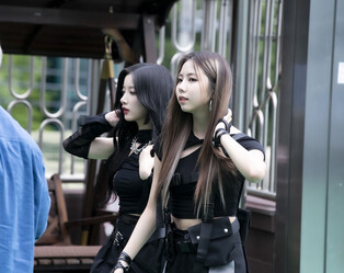 Photos of K-pop girl group Purple Kiss during photo event of 'Today, Our School'