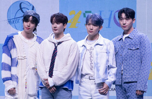 Individual and group photos of Teen Top during media showcase of '4sho'