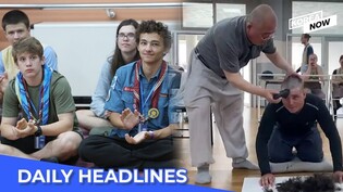 Eight German scout members shave hair at Korean temple