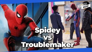 Spider-Man deals with troublesome homeless man at Seoul subway station