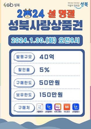 성북구, 30일 '성북사랑상품권' 40억원 발행
