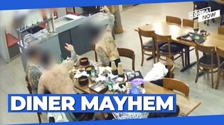 Who are these bare-chested tattooed men taking selfies at a diner
