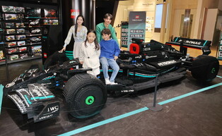 Life-size racing car made of Lego bricks