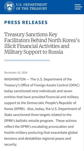 (LEAD) U.S. sanctions N.K. generals accompanying N.K. troops dispatched to Russia