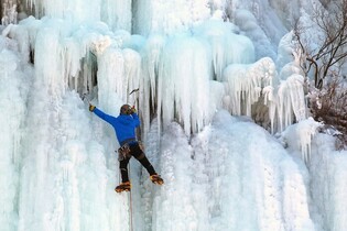 Climbing icy wall