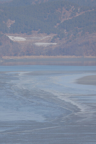 Frozen river across inter-Korean border