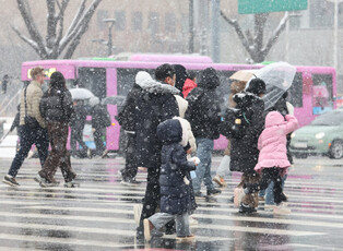 Snow in downtown Seoul