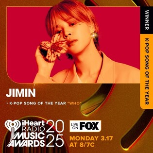 지민 '후', 美 아이하트라디오 어워즈 'K팝 올해의 노래'