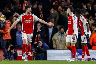 '라이스 프리킥 2골' 아스널, R마드리드 3-0 완파…UCL 4강 눈앞