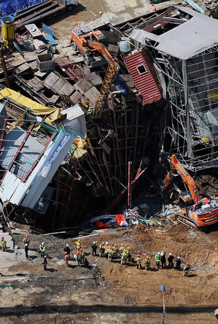 Rescue efforts continue at collapsed subway construction site