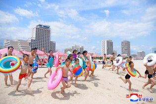 Swimming at beach in N. Korea's Wonsan-Kalma tourist area