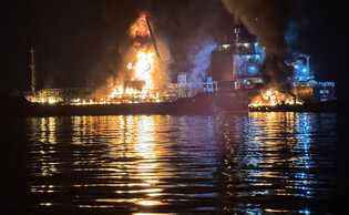 Oil tanker on fire