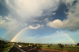 Double rainbow in Jeju Island sky