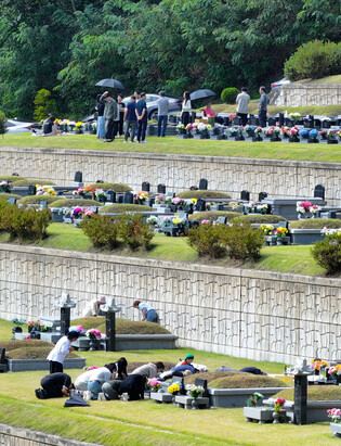 Visiting family members' graves