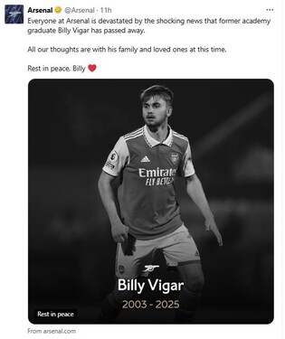 아스널 유소년팀 출신 21세 공격수, 경기 중 뇌 손상 후 사망